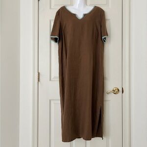 Mercer & Madison Linen Long Dress Brown with Blue Trim Size 16W